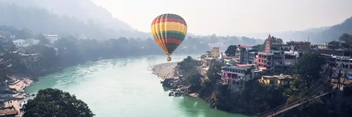Hot air balloon ride in Rishikesh — sunrise balloon flight over the Ganges and Himalayas